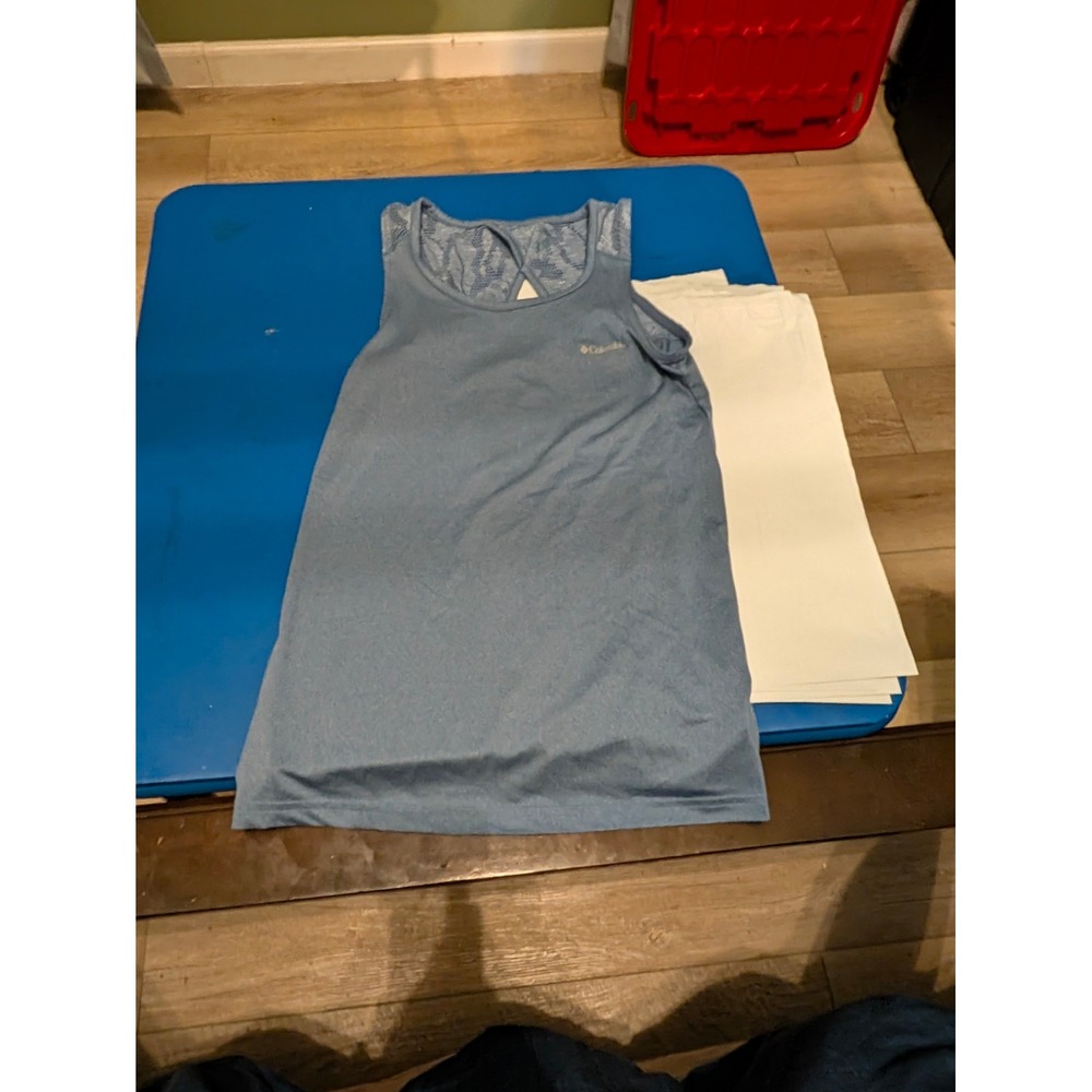 Columbia Womens Blue Heathered Mesh Back Keyhole Active Tank Top XS XK0785
